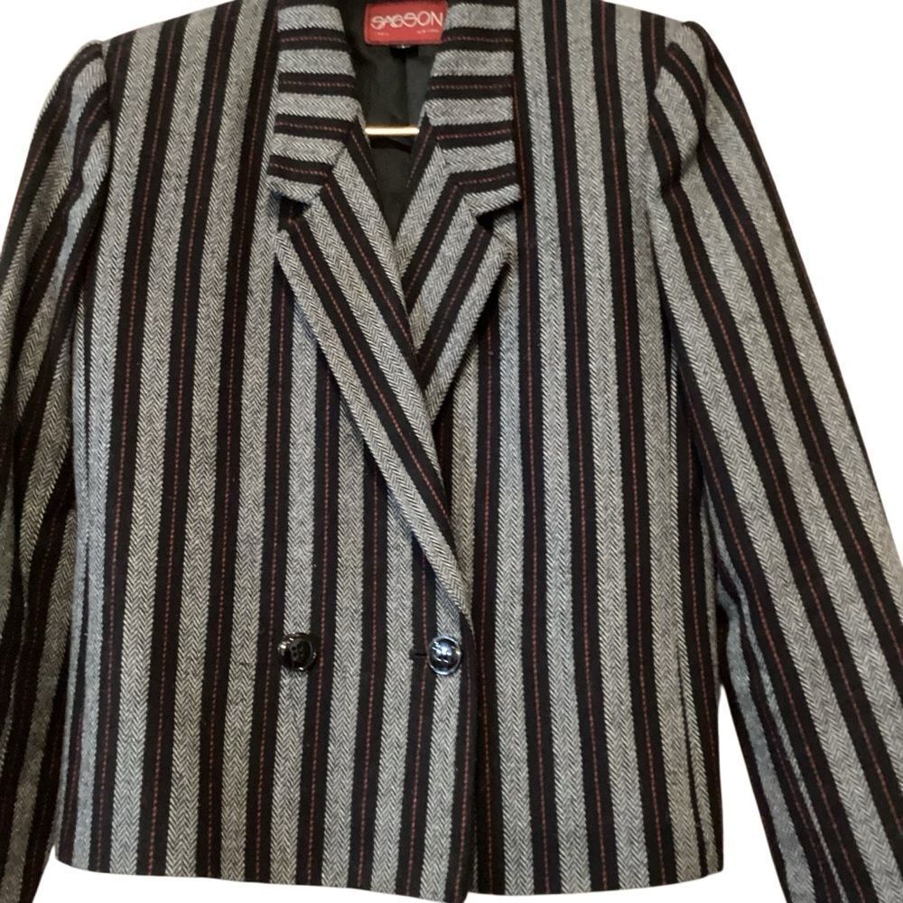Vintage SASSON Blazer Wool Blend Striped Size 6 - Picture 3 of 8